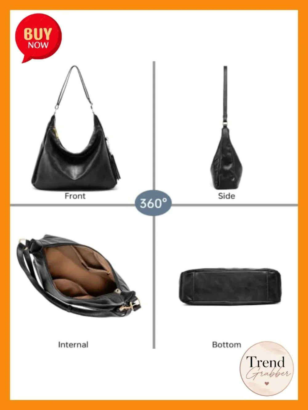 Slouchy Hobo Tote Bag Women Crossbody Shoulder Handbag Vegan Leather with Zipper